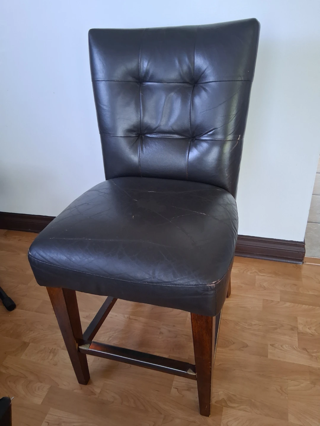 Dark Brown Tufted Faux Leather Bar Chair