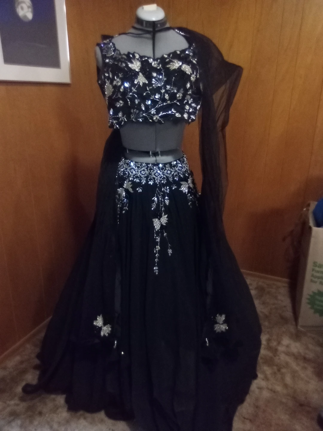 Black Embellished Lehenga with Dupatta - photo 3
