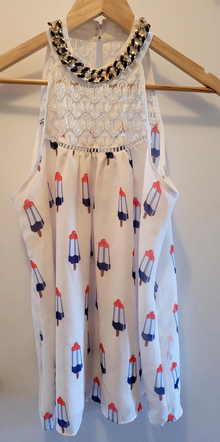 White sleeveless top with popsicle print