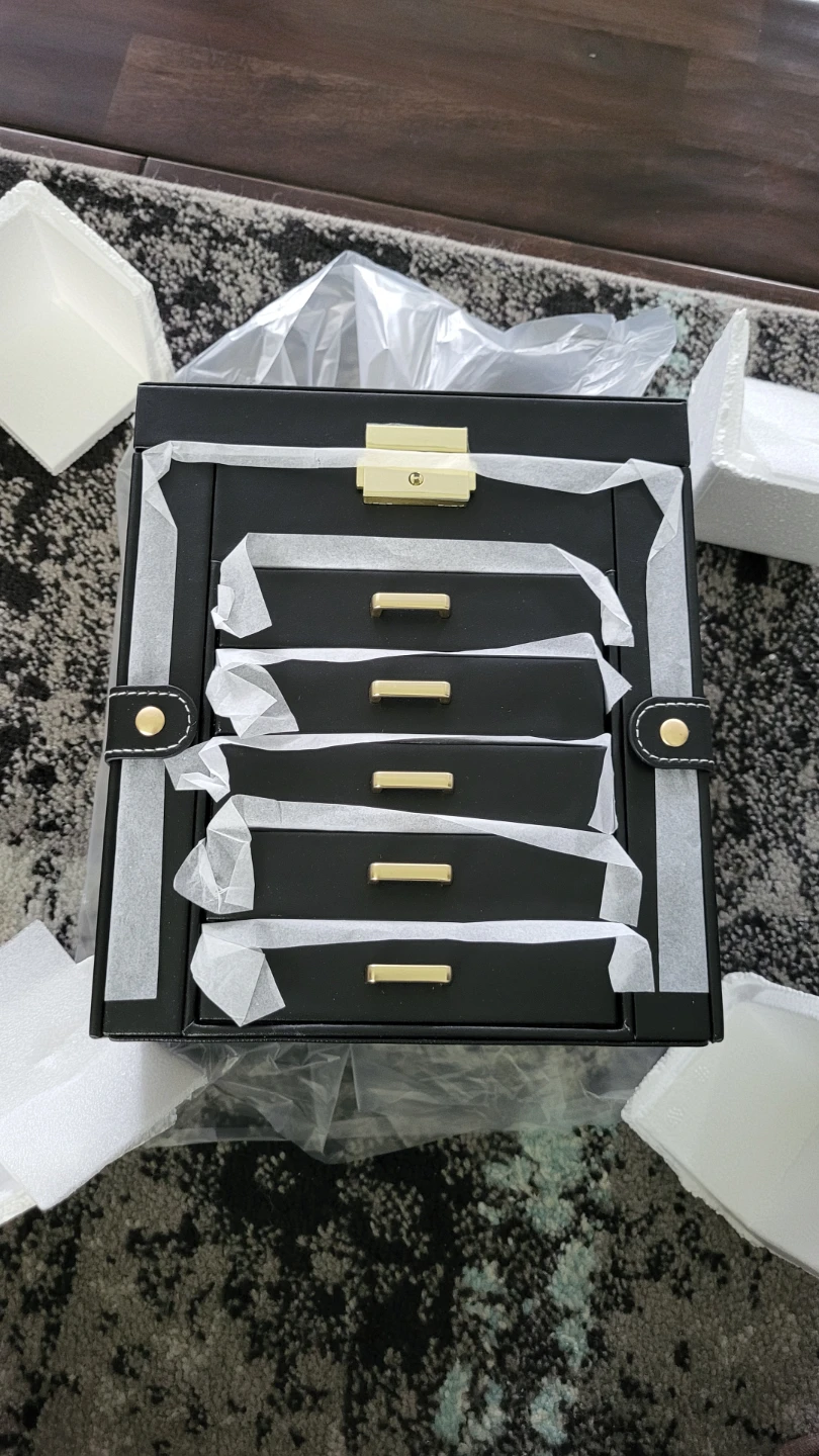 Black Faux Leather Jewelry Box Organizer with Mirror - photo 5