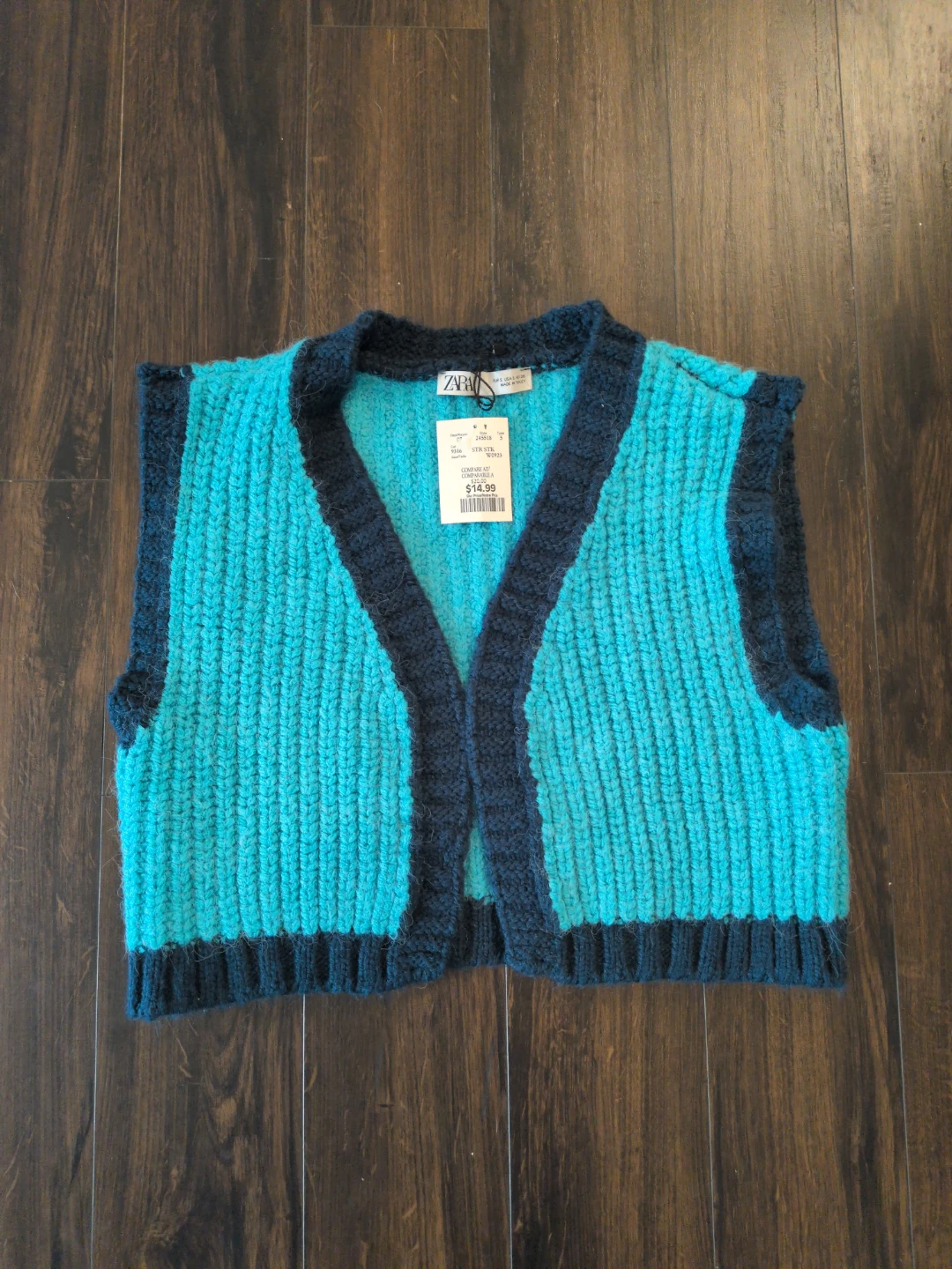 ZARA Knit Vest - Teal/Navy - Size S
