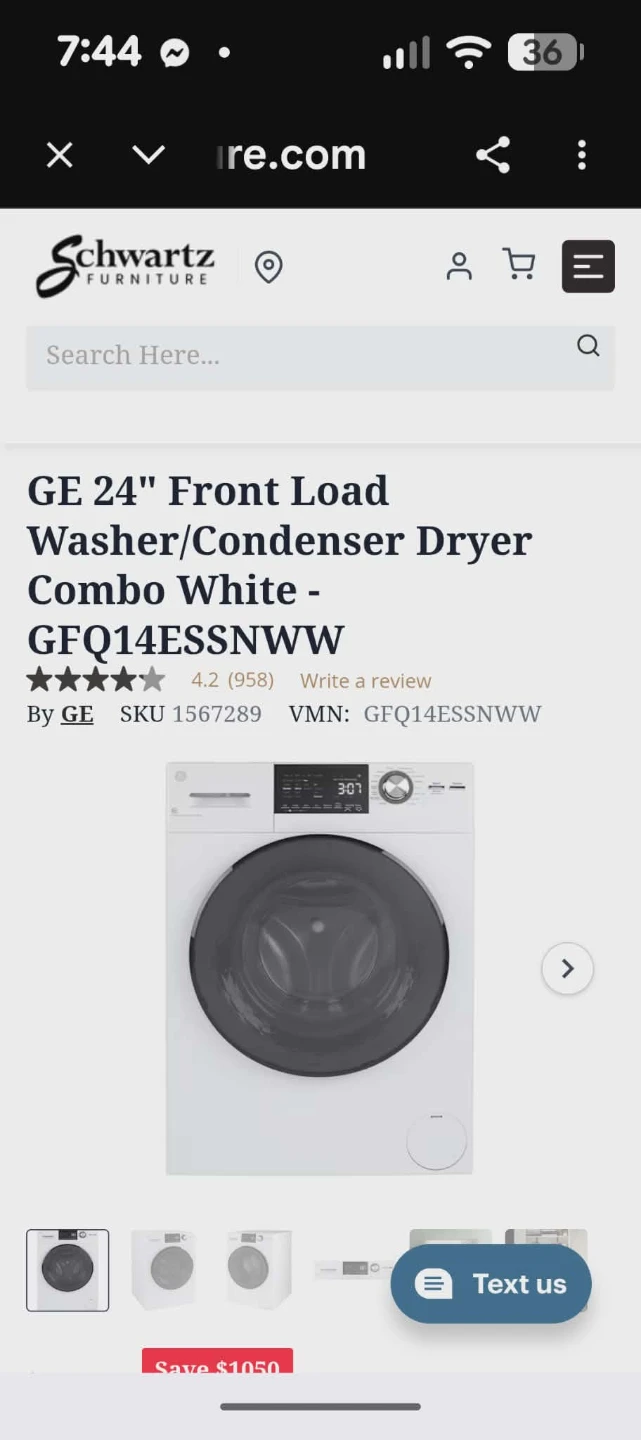 GE 24" Front Load Washer/Condenser Dryer Combo - White