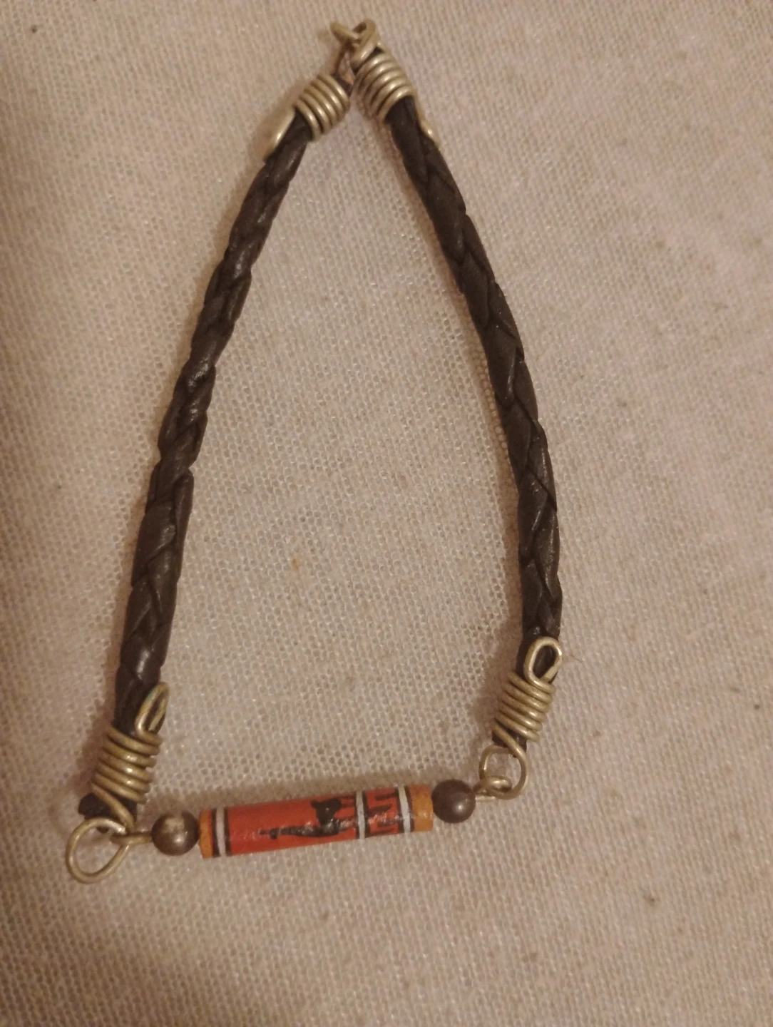 Braided Leather Bracelet with Painted Bead
