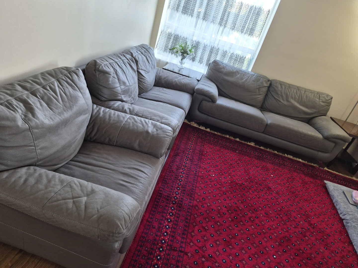 Grey Leather Sofa Set, - photo 4