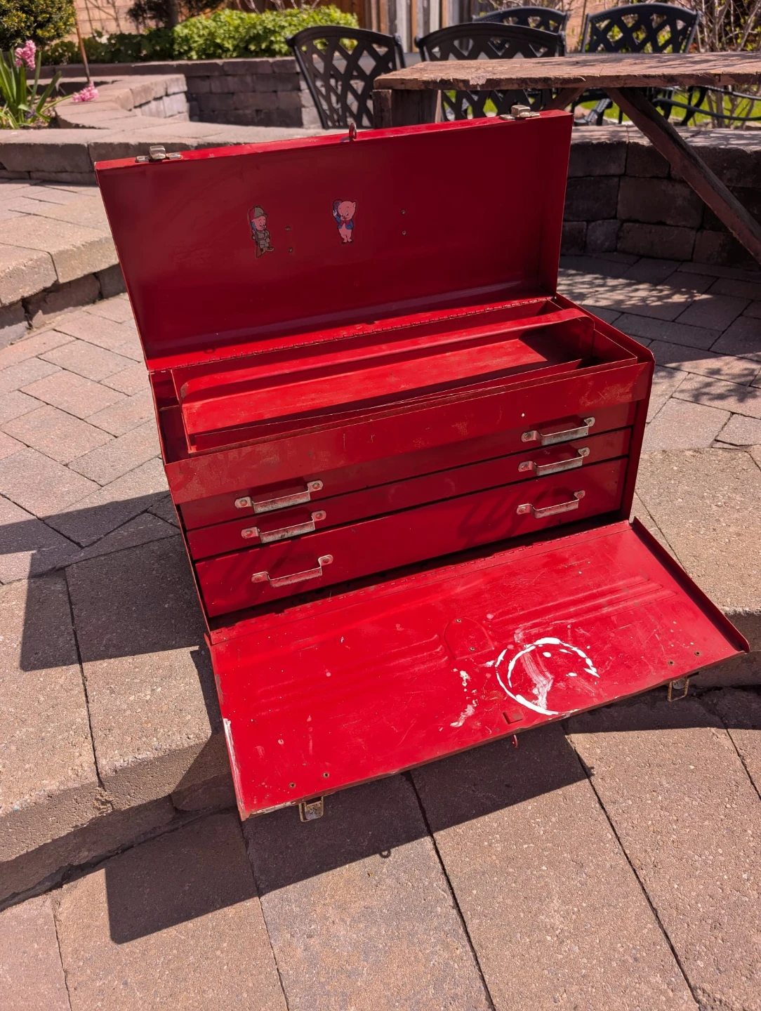 Beach Red Metal Tool Chest Box with Drawers