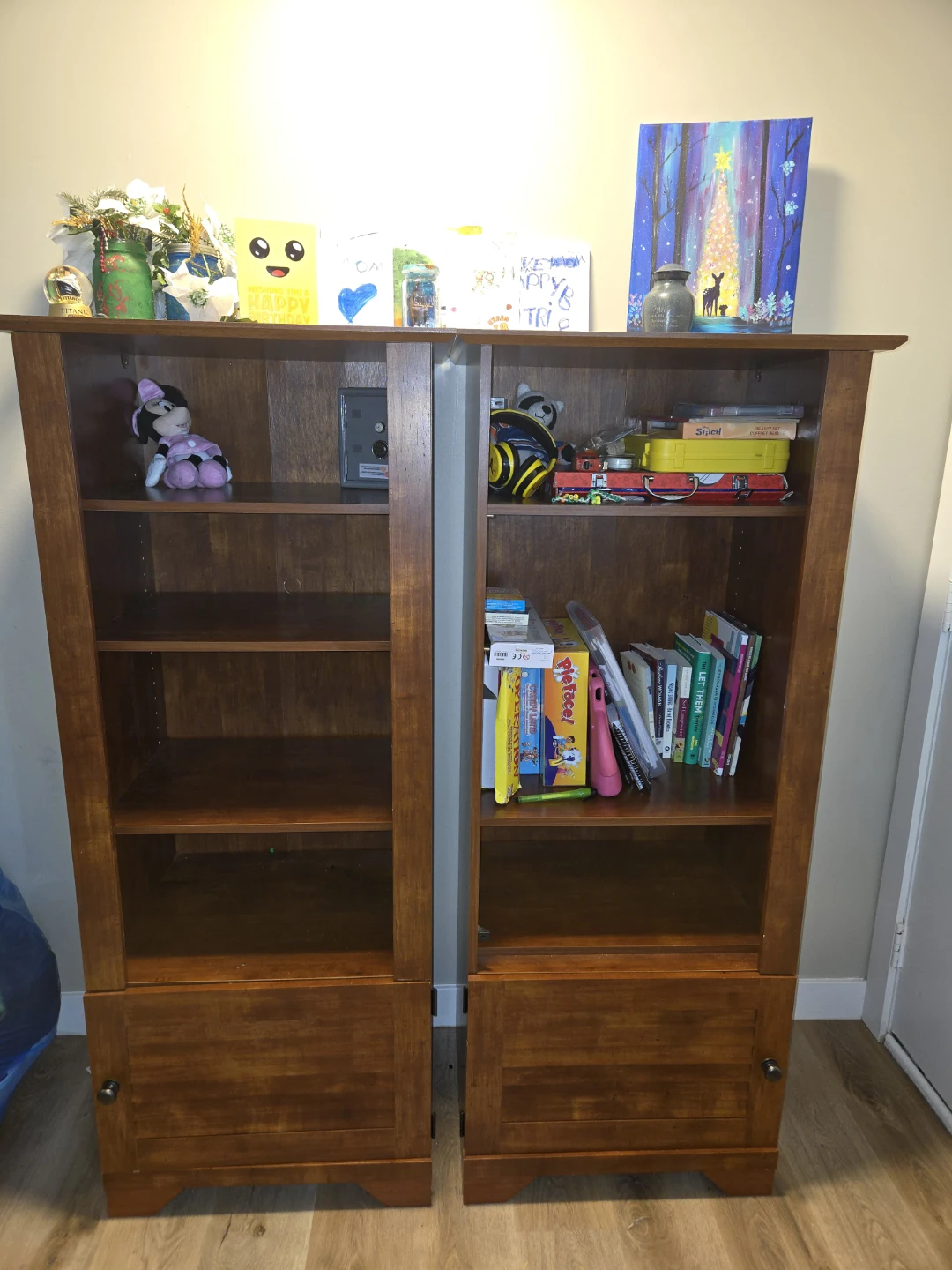 Solid Wood Bookcases with Cabinets - Set of 2