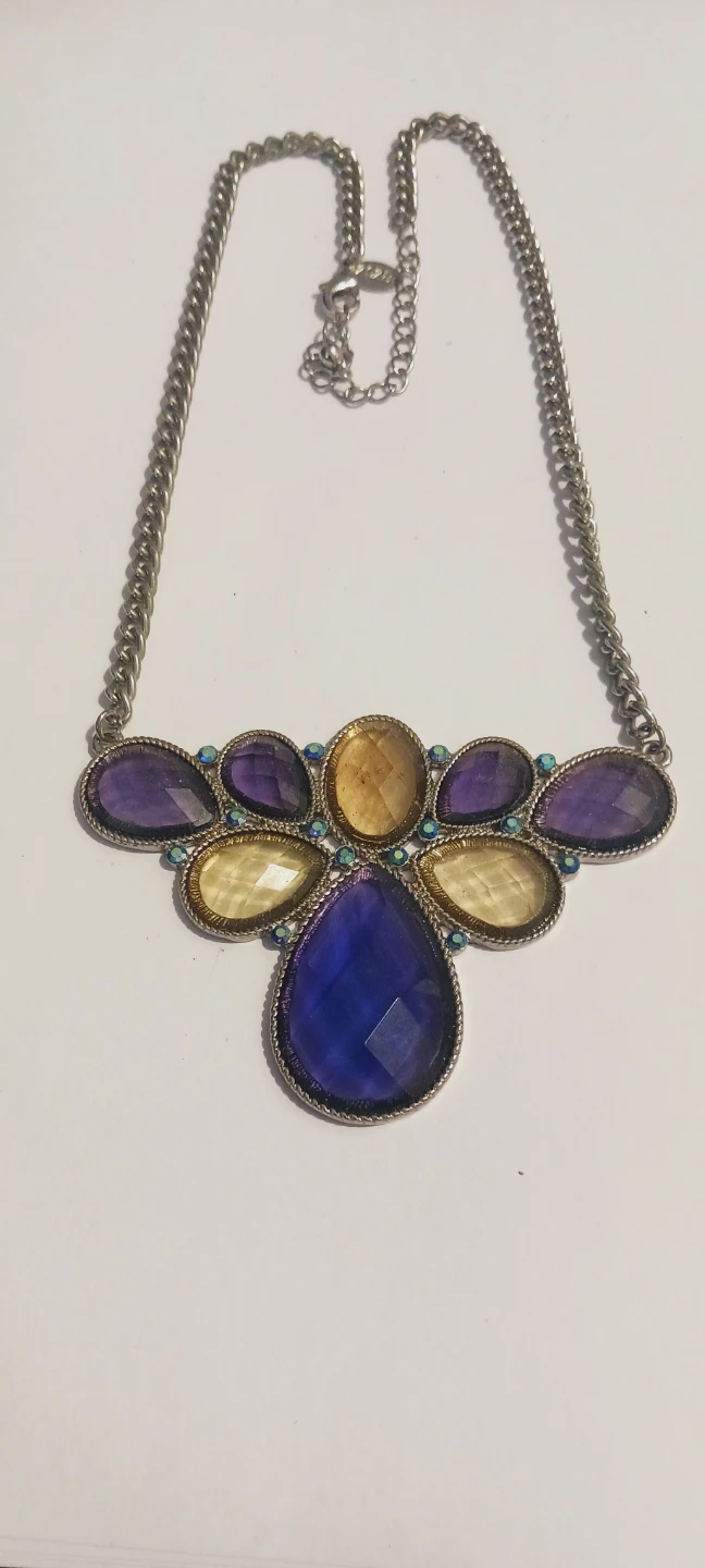 Gorgeous Statement Necklace with Purple & Yellow Gems - photo 2