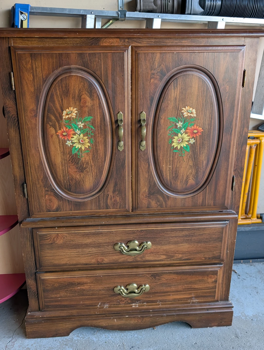 Vintage Wood Armoire with Drawers