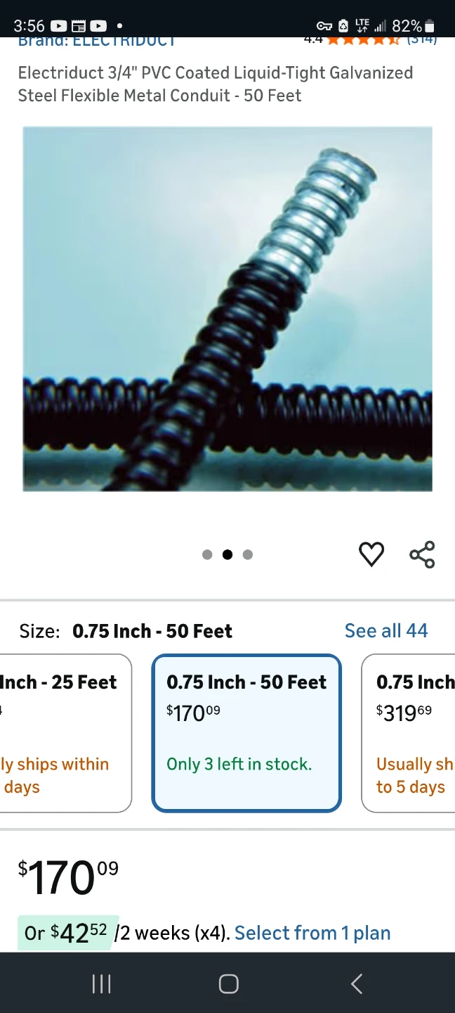 3/4" PVC Coated Flexible Metal Conduit - 100 Feet