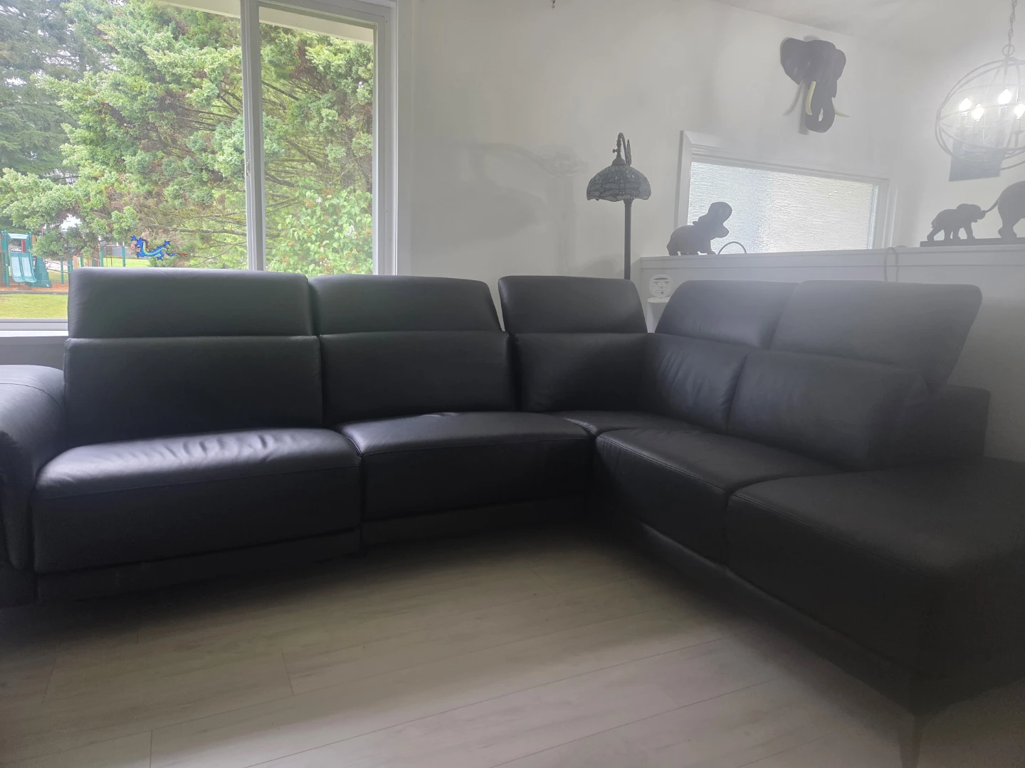 Black Leather Sectional Sofa with Recliner