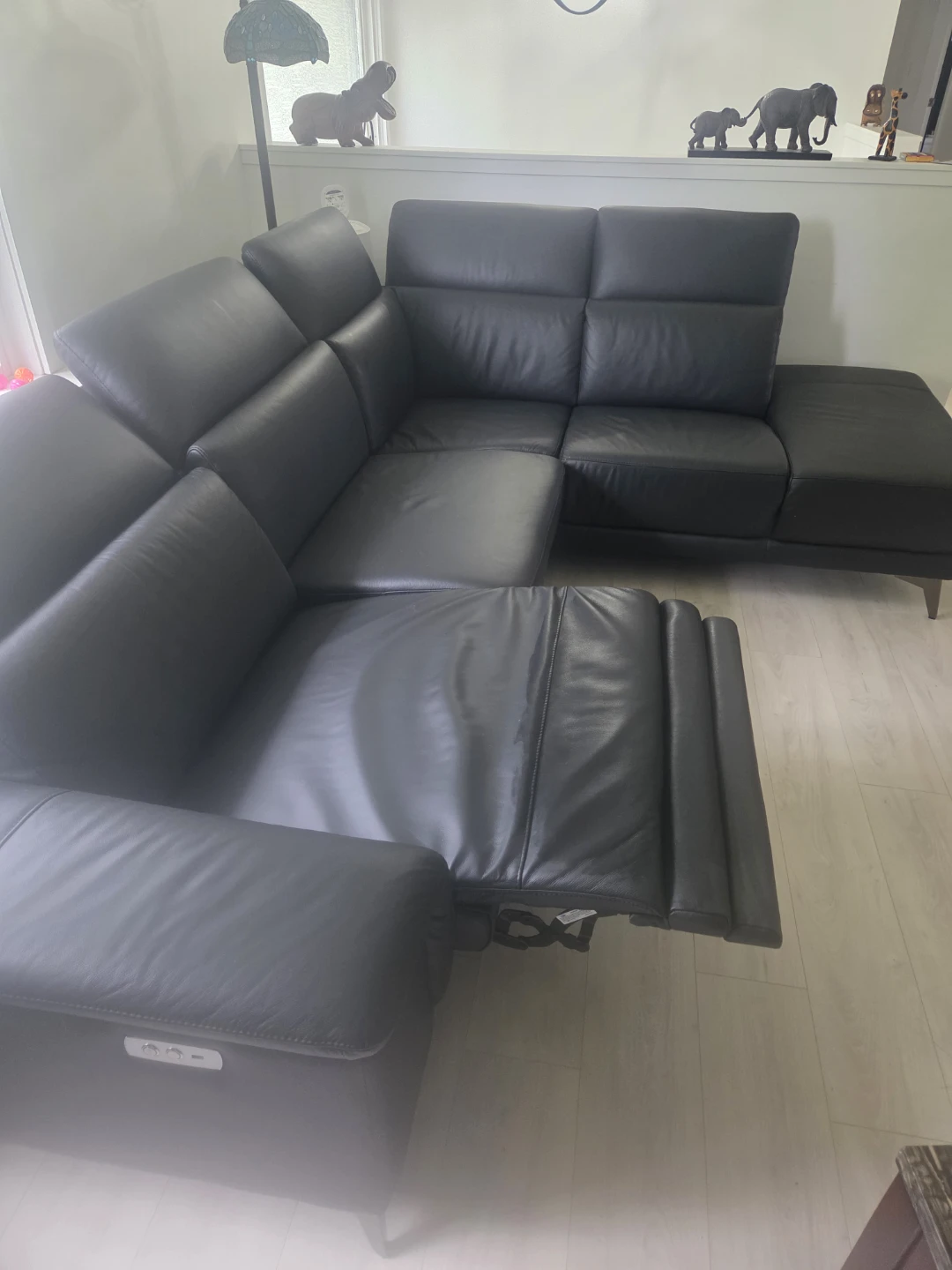 Black Leather Sectional Sofa with Recliner - photo 3