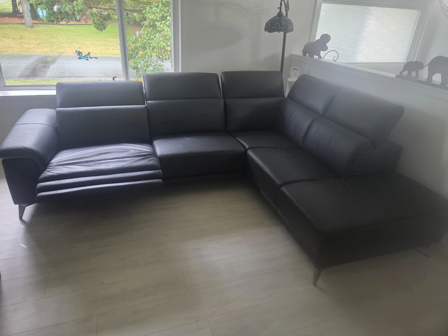 Black Leather Sectional Sofa with Recliner - photo 4