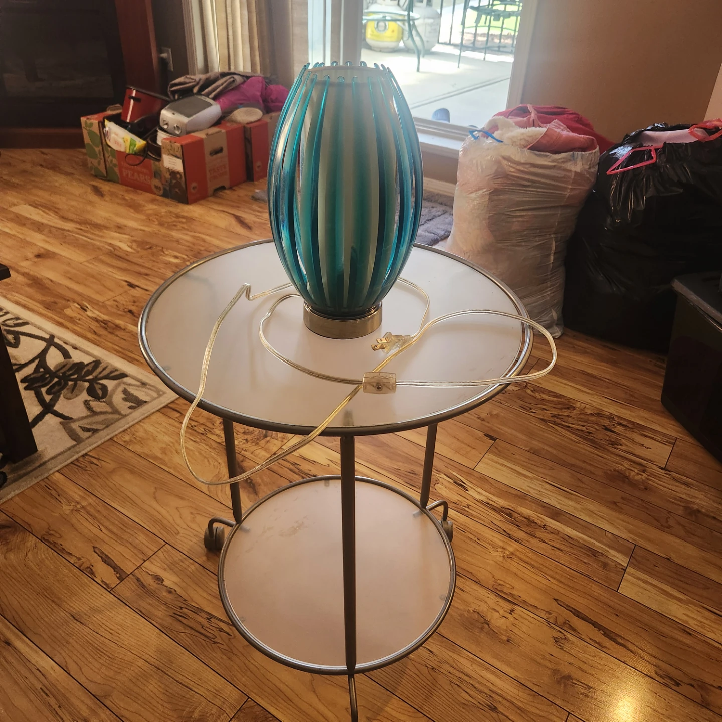 Teal Glass Ribbed Table Lamp