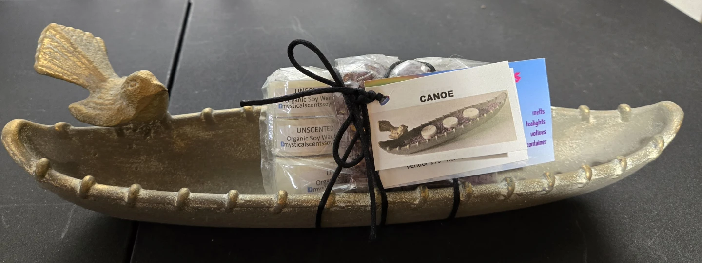 Cast Iron Canoe Tealight Holder with 3 Unscented Tealights