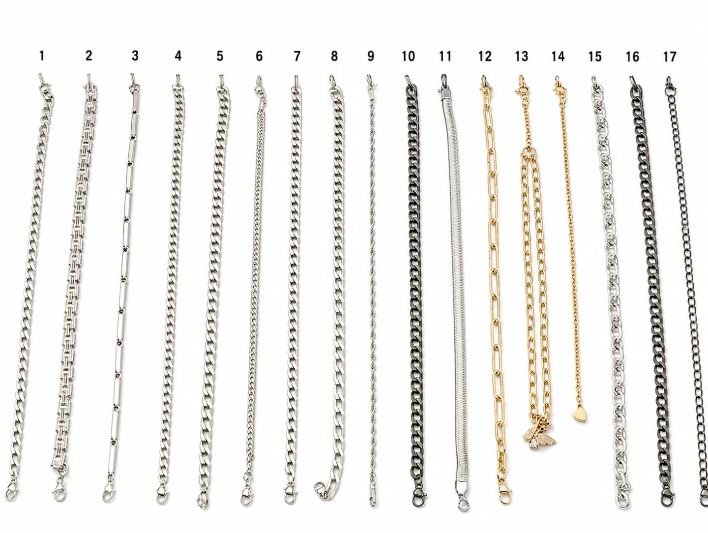 Assorted Chain Necklaces - Silver, Gold, and Black Tones
