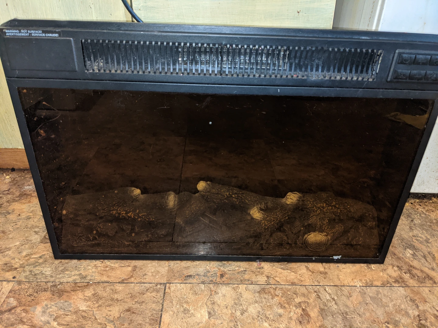 Black Electric Fireplace with Faux Logs