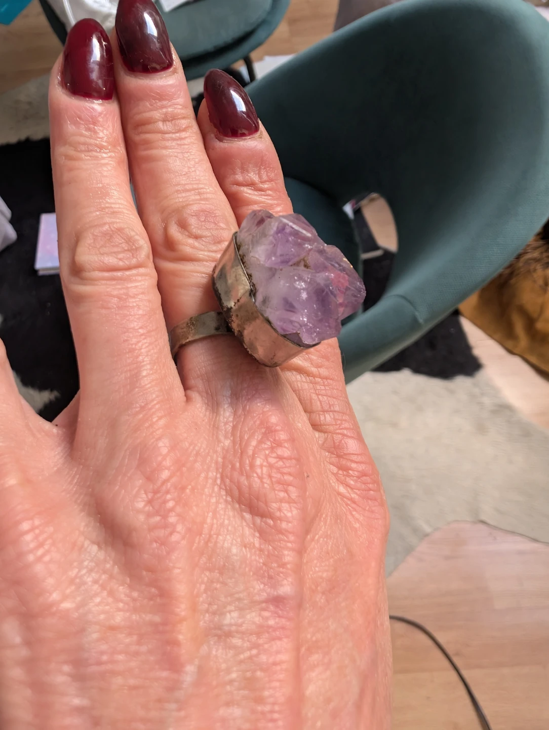 Amethyst Cluster Crystal Ring - Adjustable Size