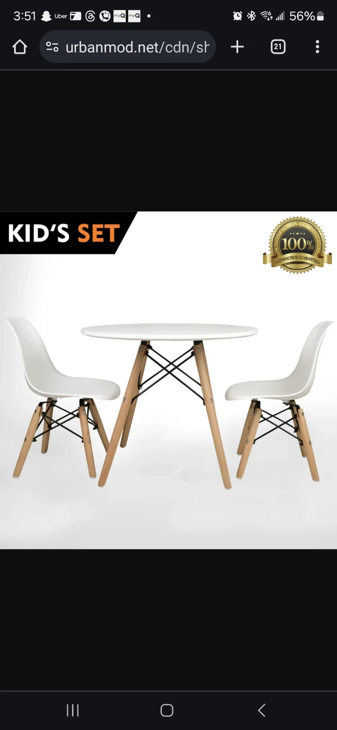 Kid's Modern Dining Table Set with 2 Armless Chairs