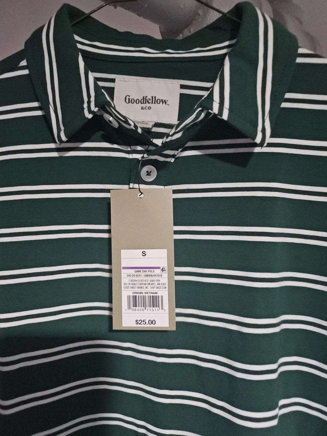 Goodfellow & Co Men's Green & White Striped Polo Shirt - Size S - photo 2