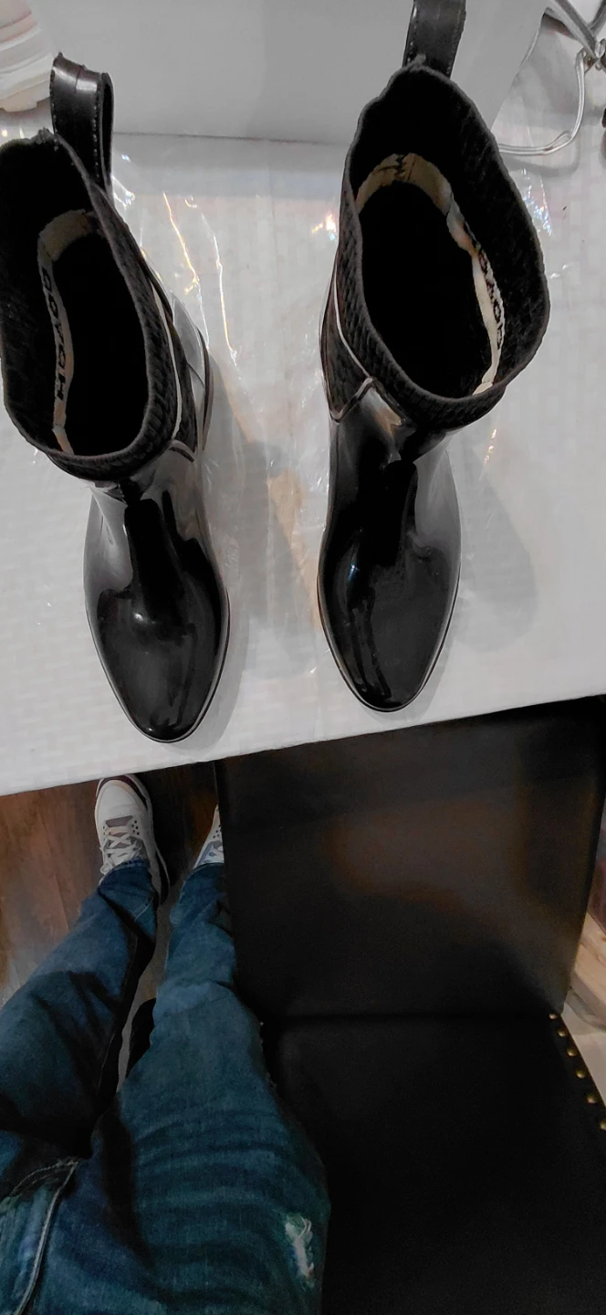 Coach Black Glossy Ankle Rain Boots