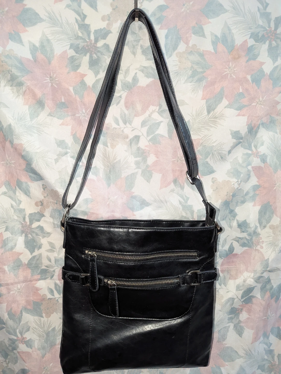 Jessica Black Leatherette Crossbody Bag