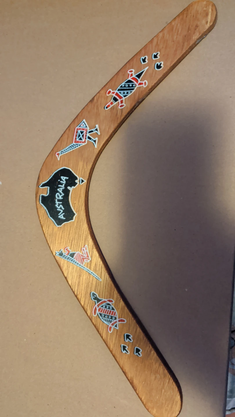 Decorative Wooden Boomerang with Australian Art