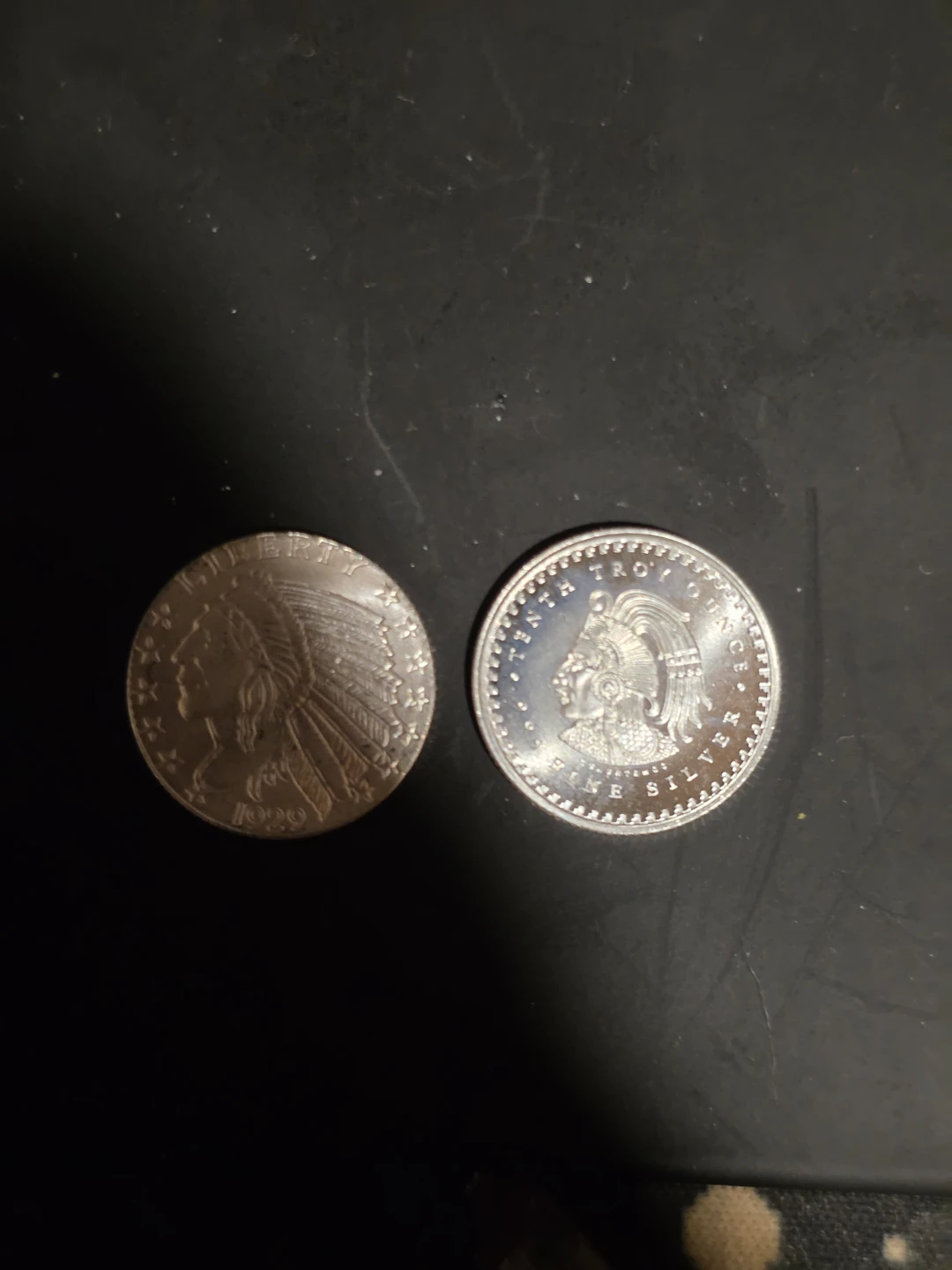 2 Silver Coins - Indian Head & Aztec Calendar