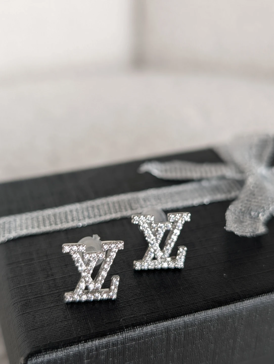 Louis Vuitton Style Stud Earrings with Rhinestones