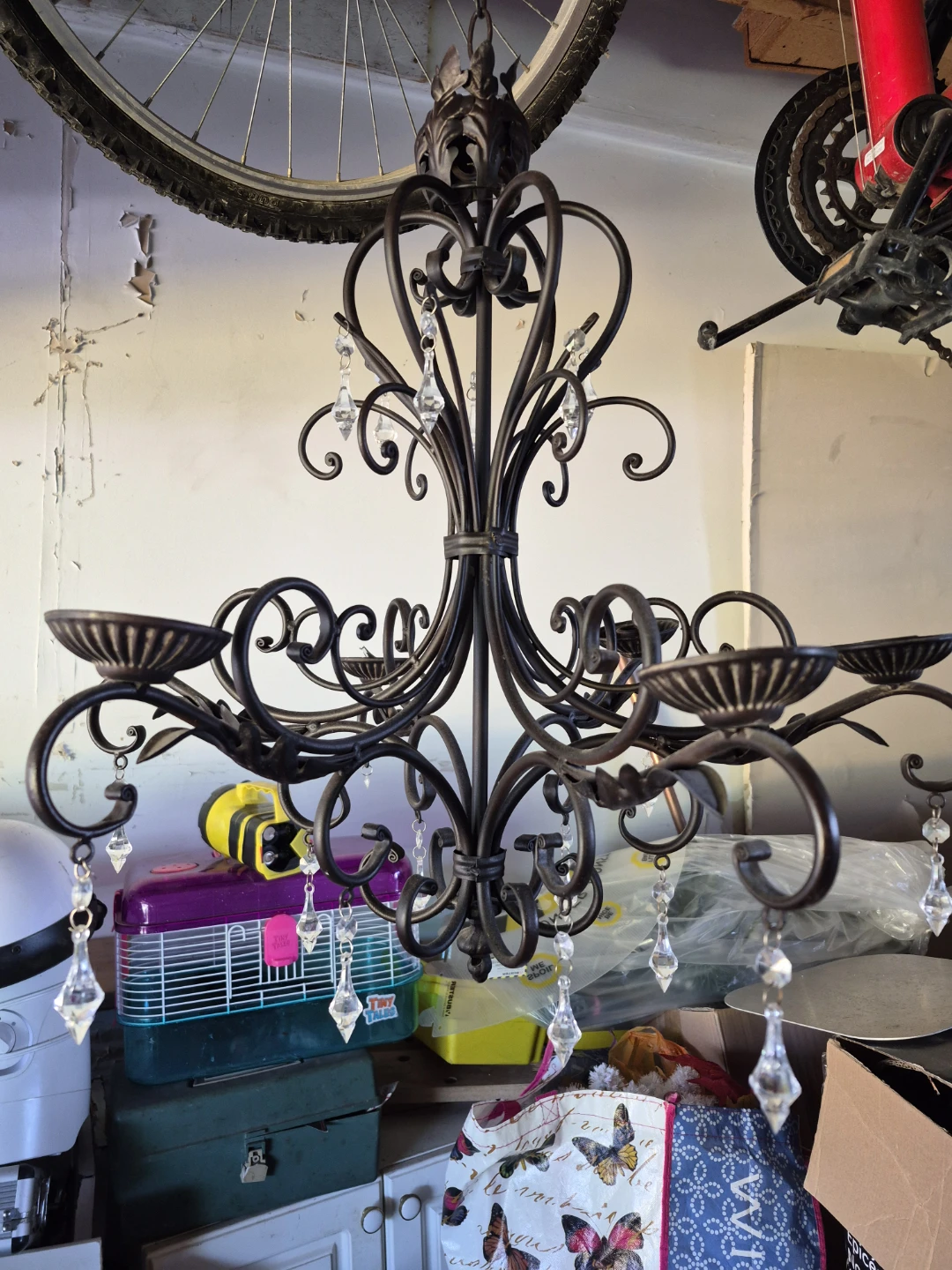 Ornate Black Chandelier with Crystal Accents