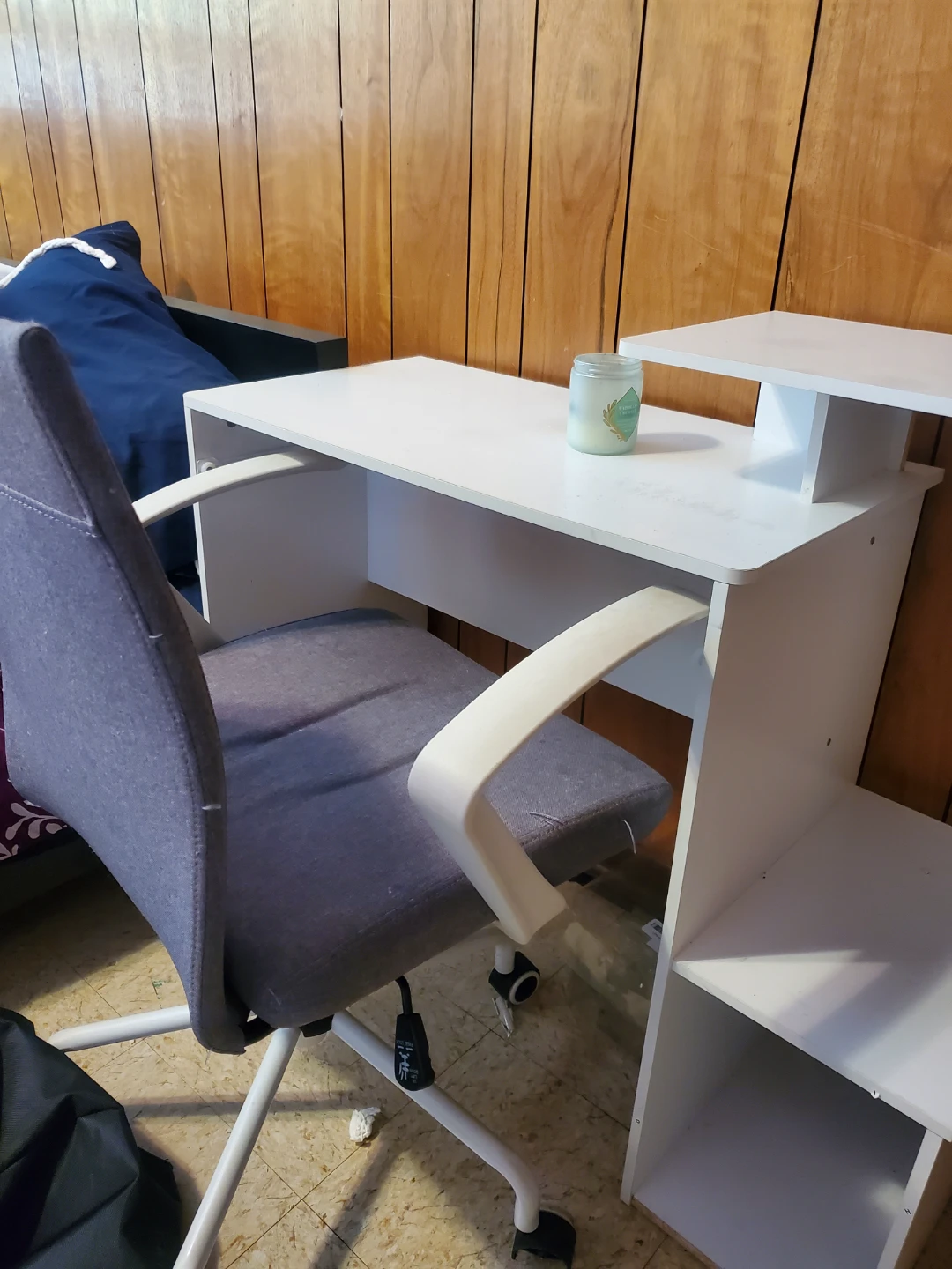 White Compact Desk with Shelving and chair - photo 2