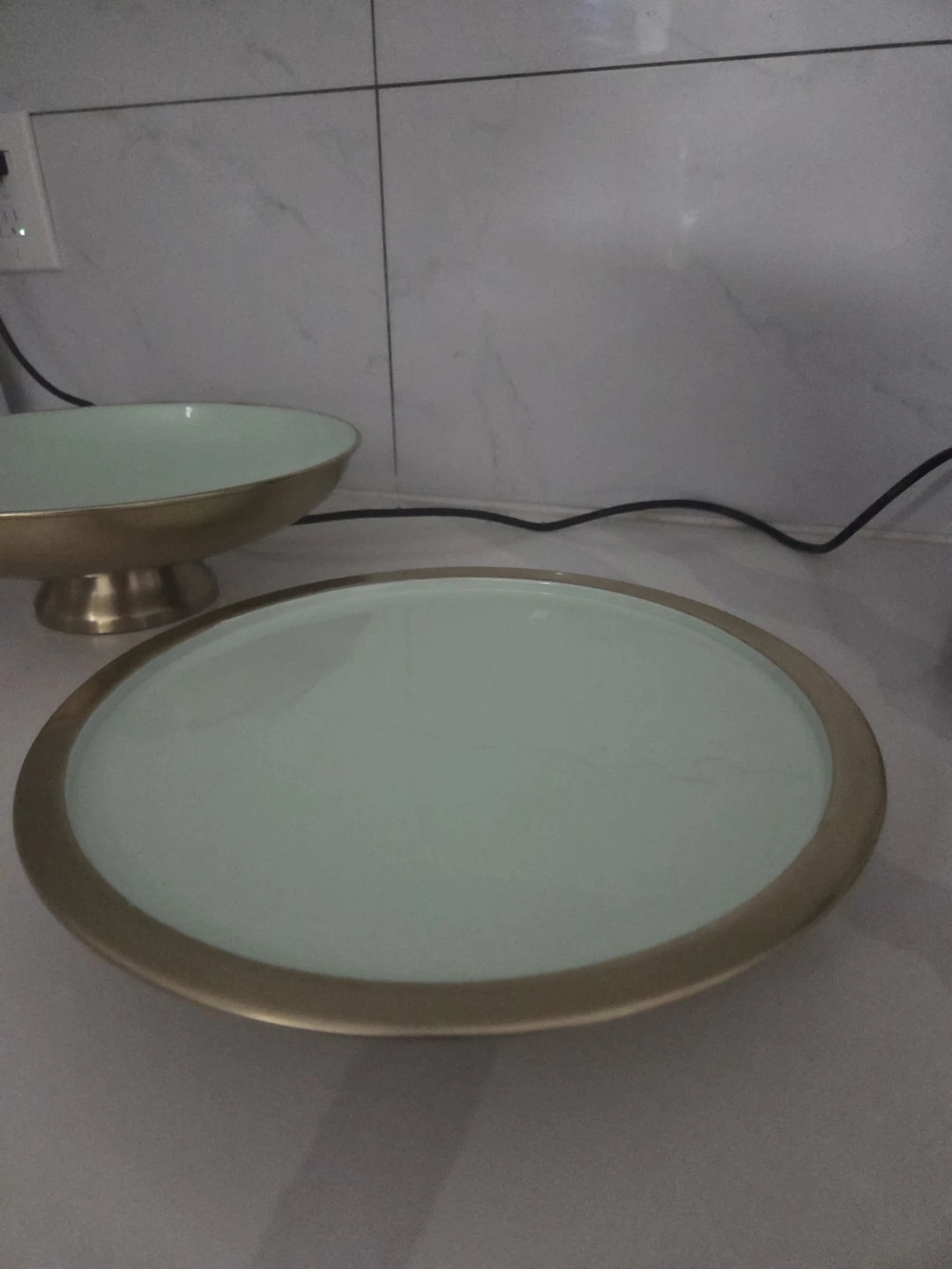 Mint green and gold serving plate/cake stand - photo 2