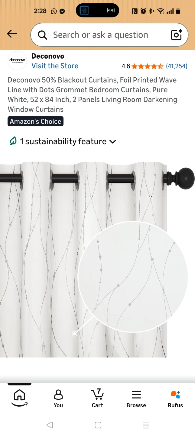 DeconoVo 52" x 84" 2 Panels Pure White/Silver Grommet Curtains