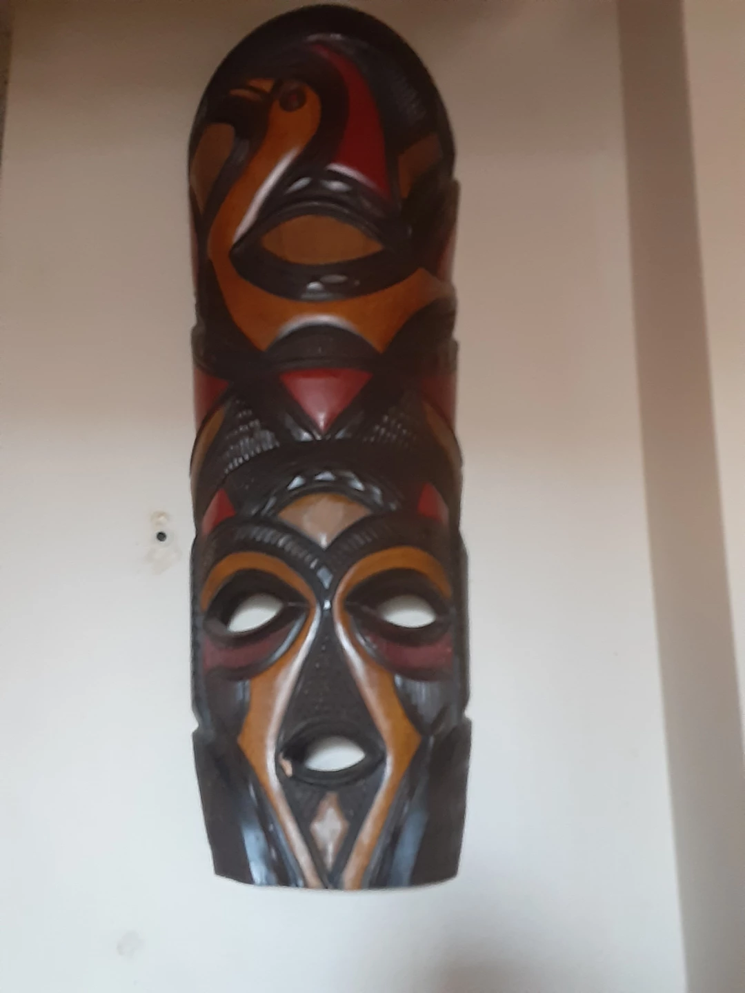 Hand-Carved Wooden African Mask Wall Decor - photo 2