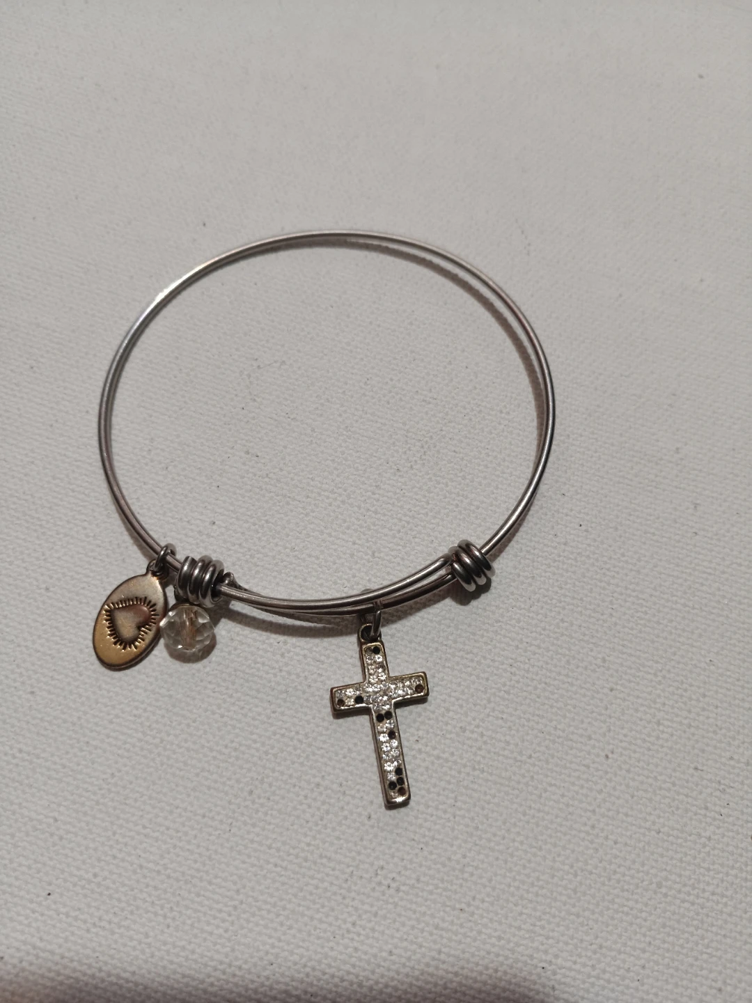 Silver Tone Cross Charm Bangle Bracelet