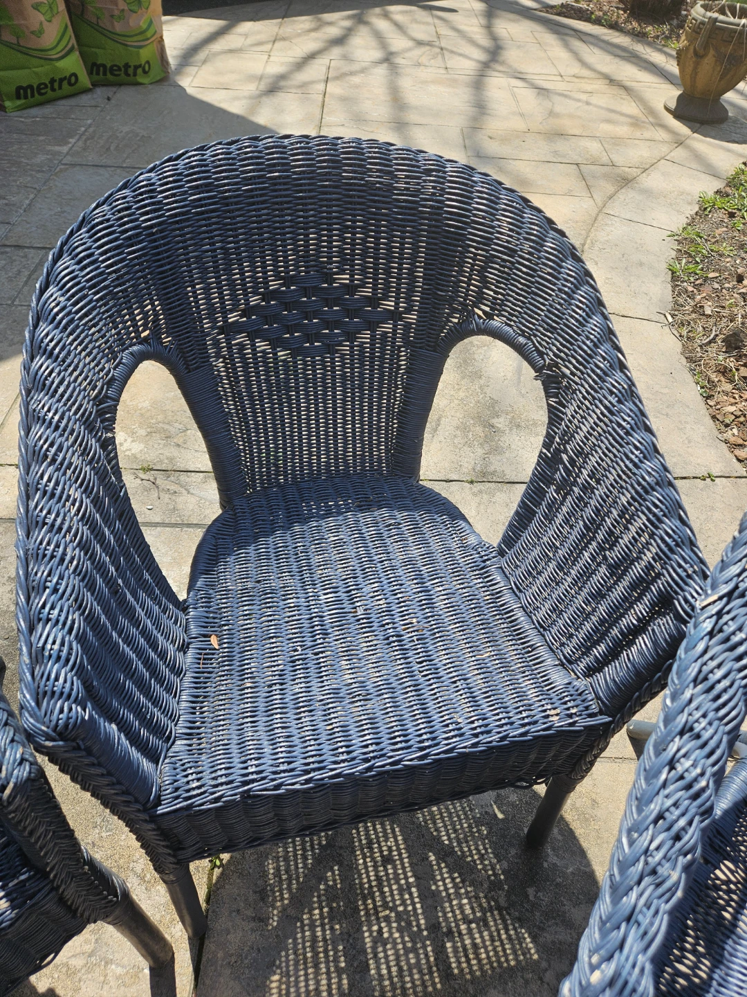 Set of 4 Navy Blue Wicker Patio Chairs with cushions - photo 5