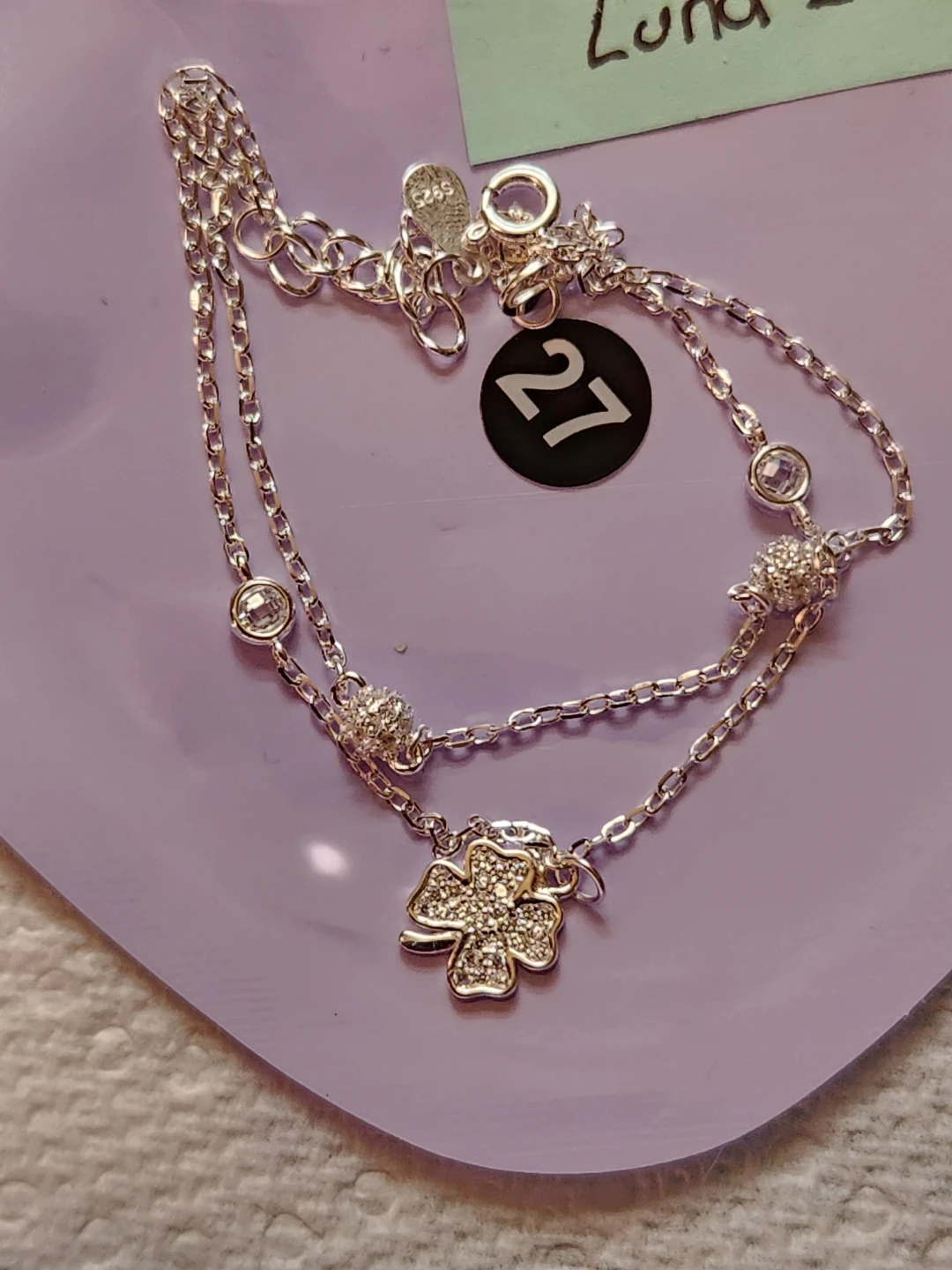 Sterling Silver Clover Charm Double Chain Bracelet - photo 2