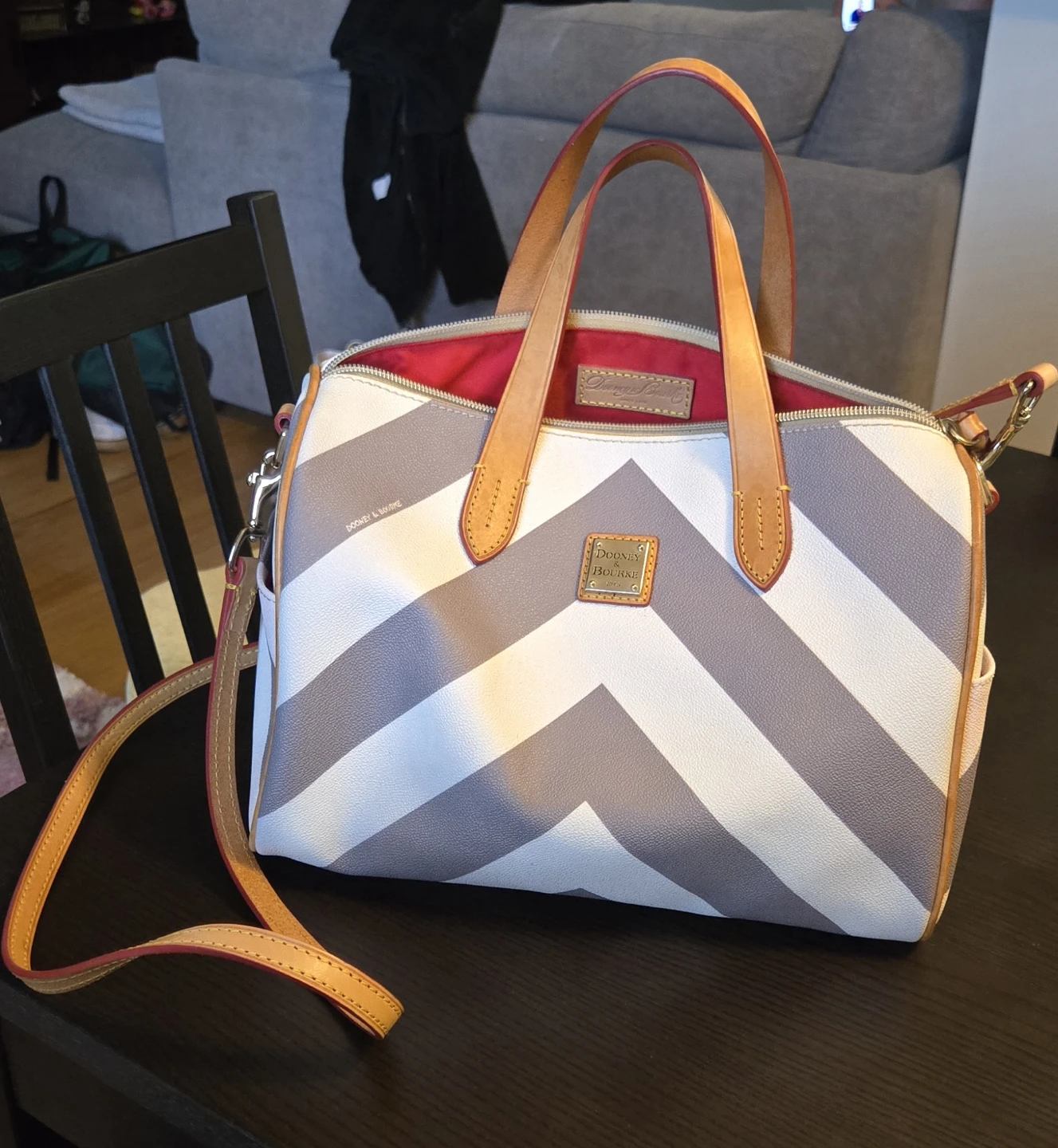 Dooney & Bourke Chevron Gray and White Purse