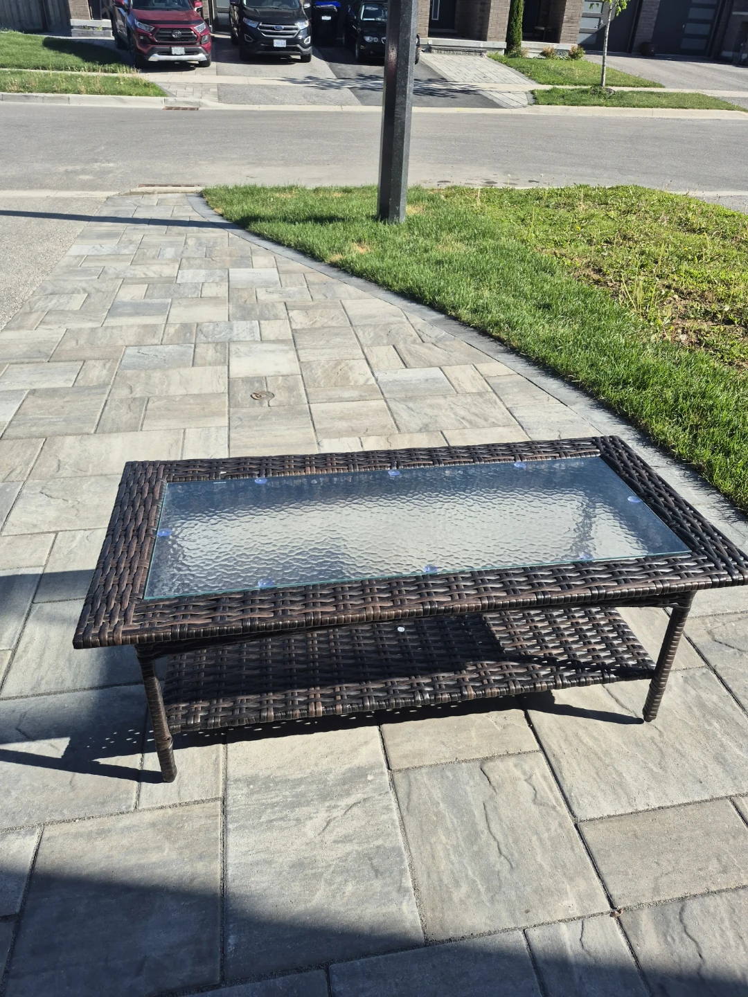 Wicker Coffee Table with Glass Top