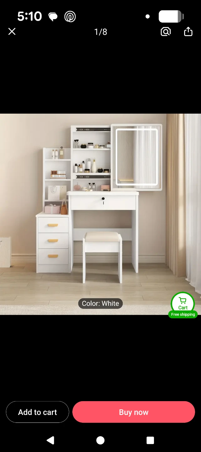 White Vanity Table with Mirror and Stool