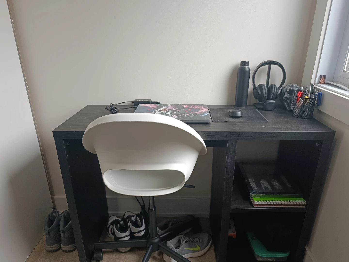 Black Ikea study desk with chair