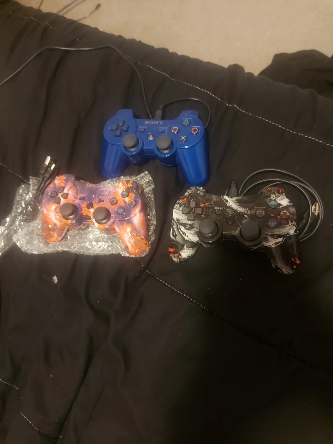 Sony PlayStation 3 Controllers (3) - Blue, Cosmic, Camo