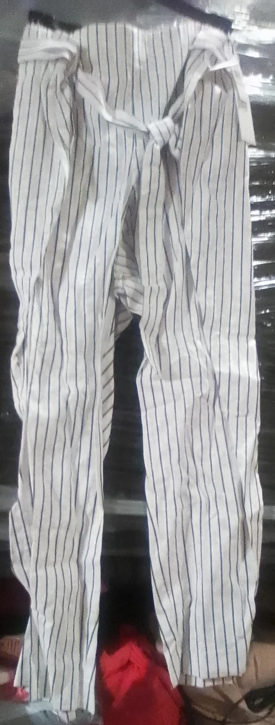 White and Blue Striped Wide Leg Pants with Tie Waist