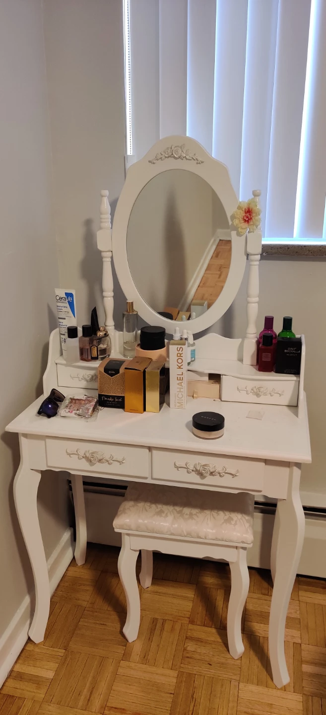 White Vanity Table with Mirror and Stool - photo 2