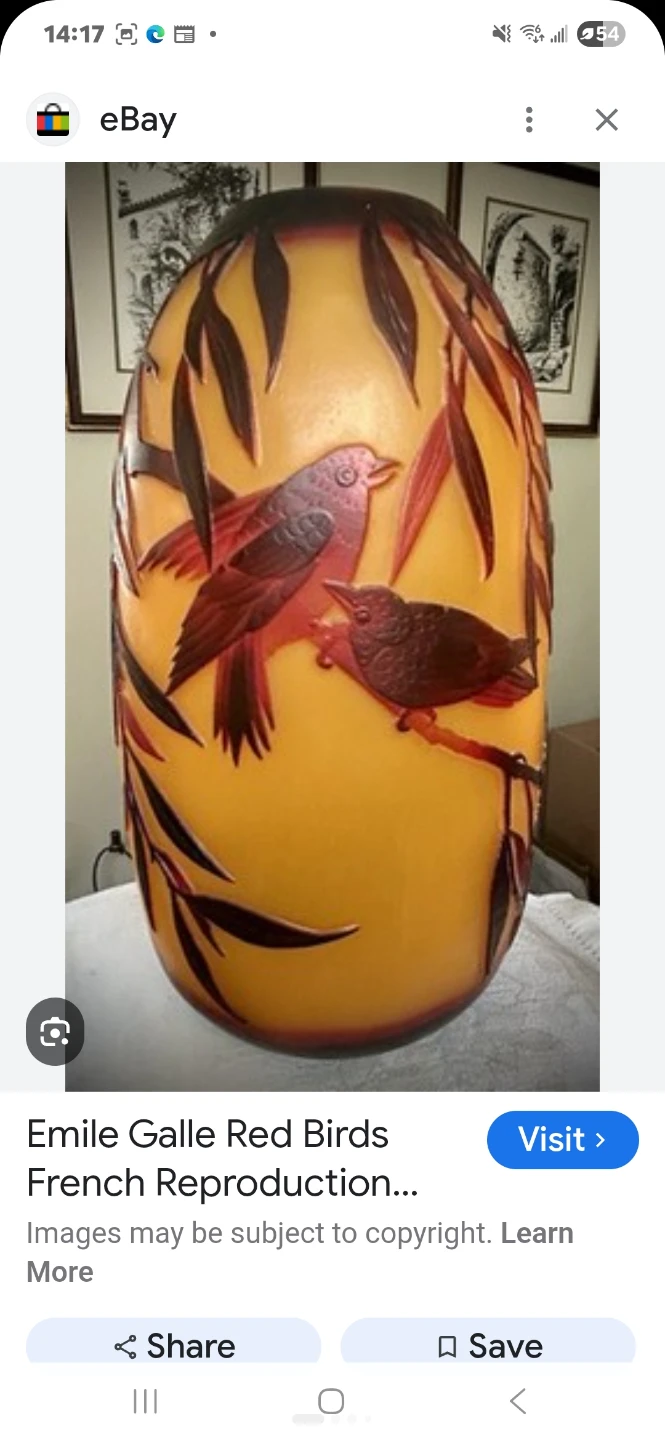 EMILE GALLE- Red Birds French Reproduction Cameo Vase - photo 5