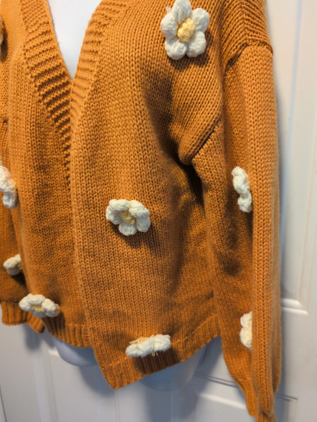 Orange Acrylic Cardigan with Flower Embellishments - Size S - photo 3