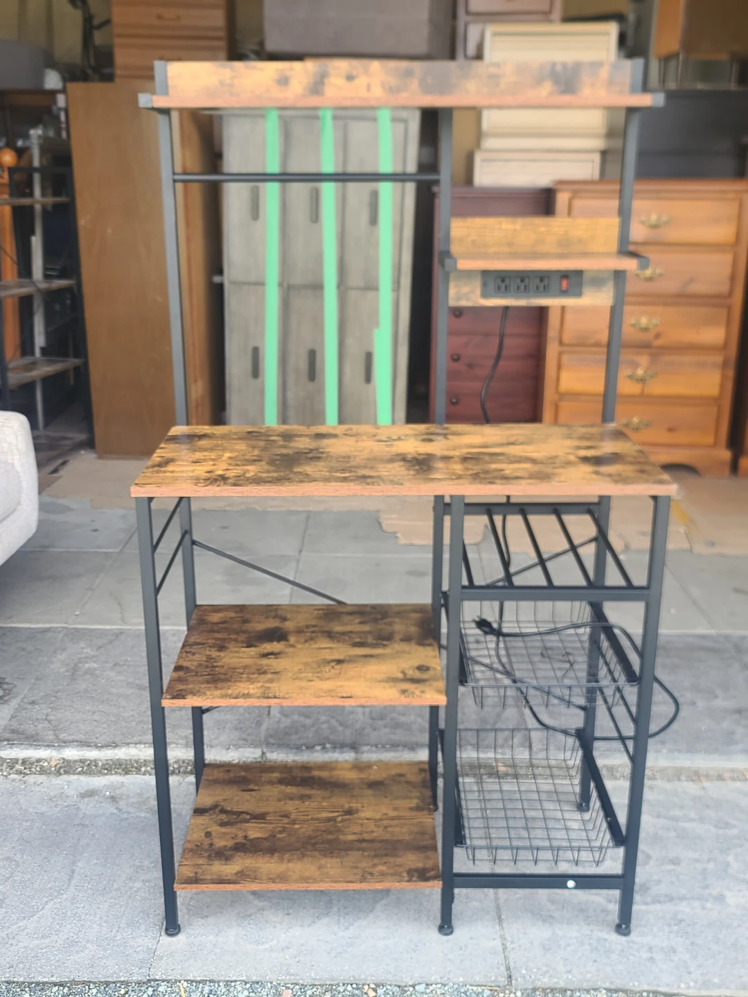 Rustic Baker's Rack w/ Power Outlets & Storage
