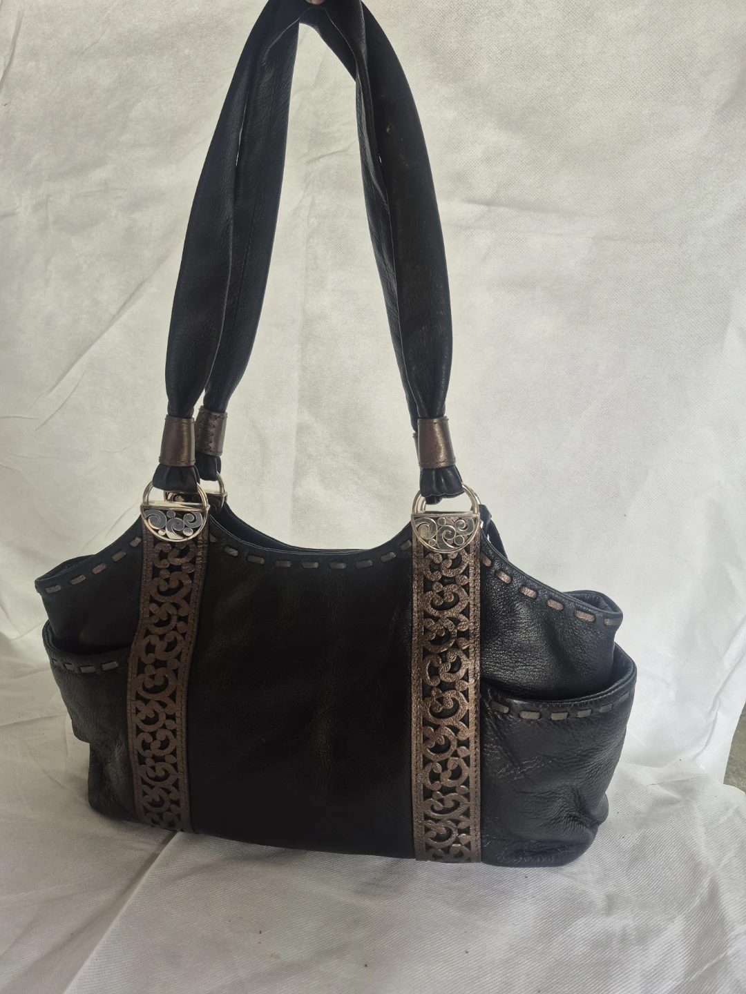 Brighton Black Leather Tote Bag with Decorative Trim - photo 3