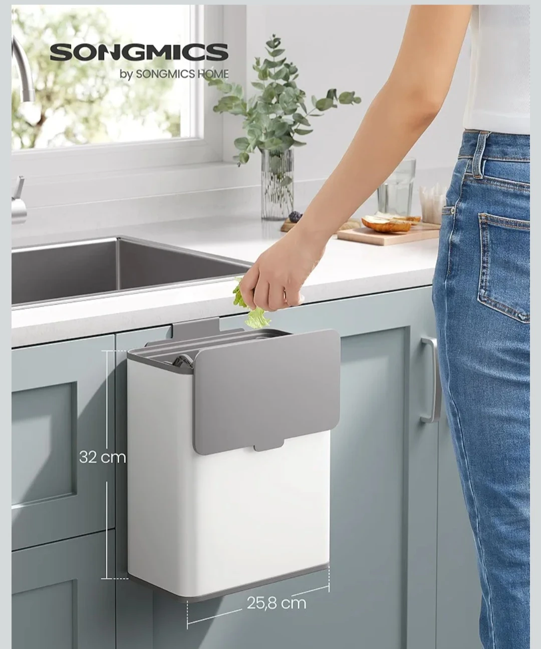 SONGMICS White Kitchen Trash Can with Lid - 8L - photo 2