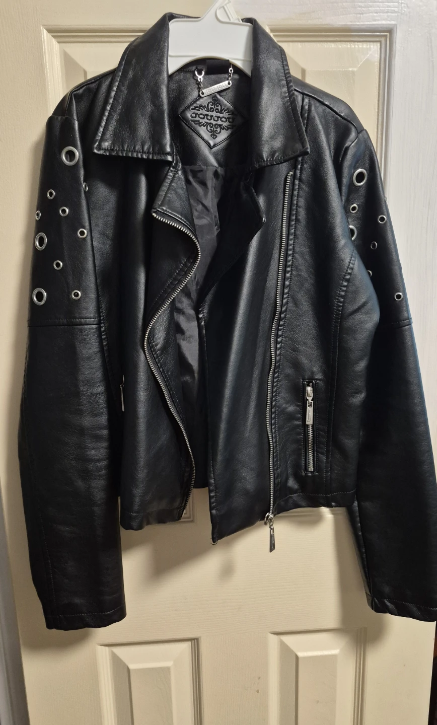 JouJou Black Faux Leather Biker Jacket - Size L