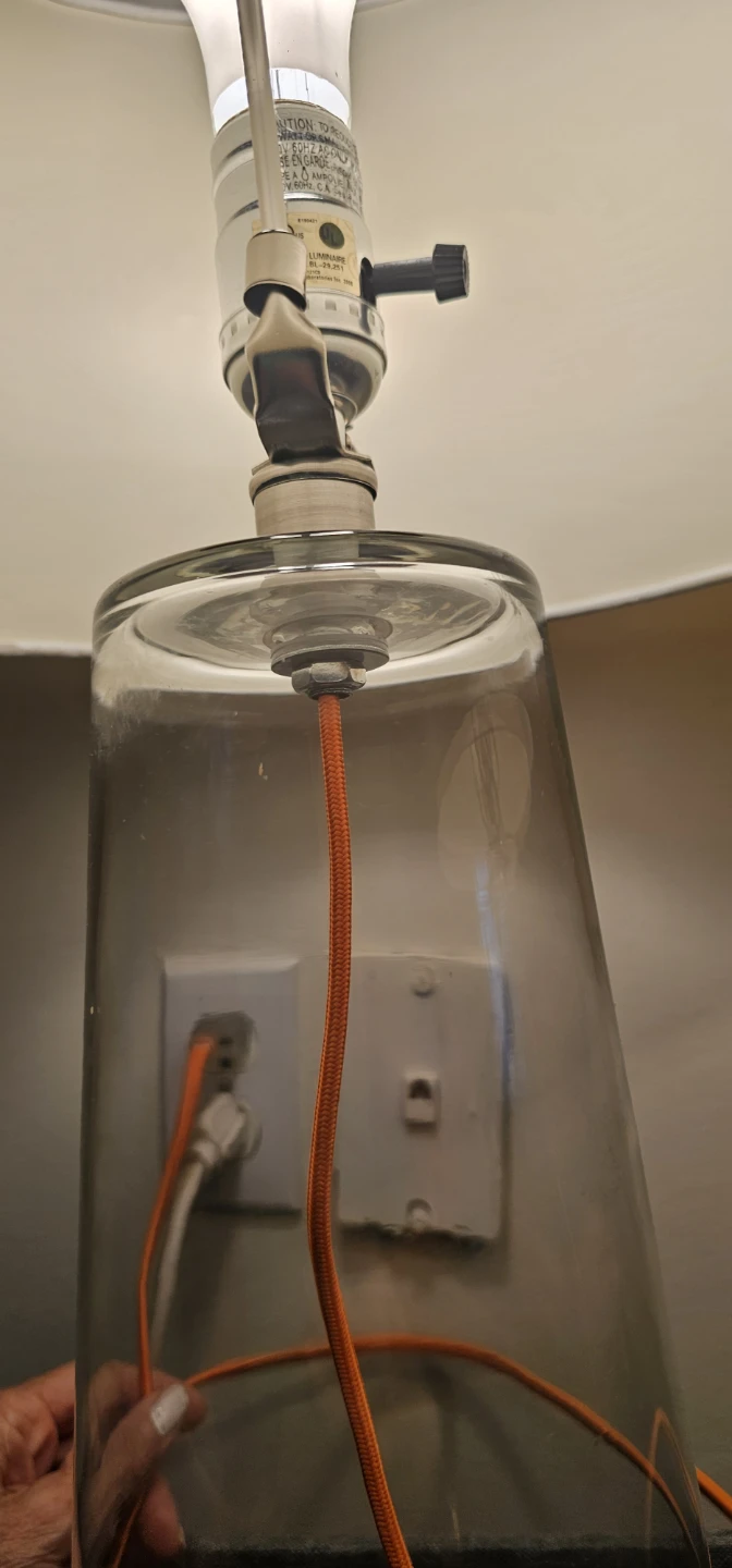 Pair of Clear Glass Table Lamps with Orange Cords - photo 3